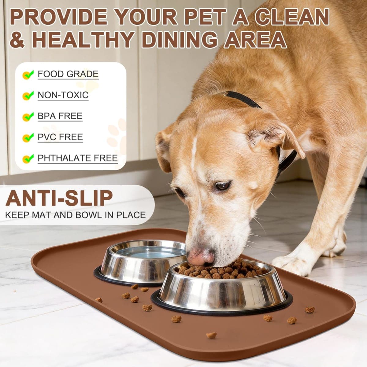 SMILOOL Silicone Pet Feeding Mat with Raised Edge for Food and Water, Dog Bowl Mats, Tall Lip Cat Bowl Placemats for thumbnail 3