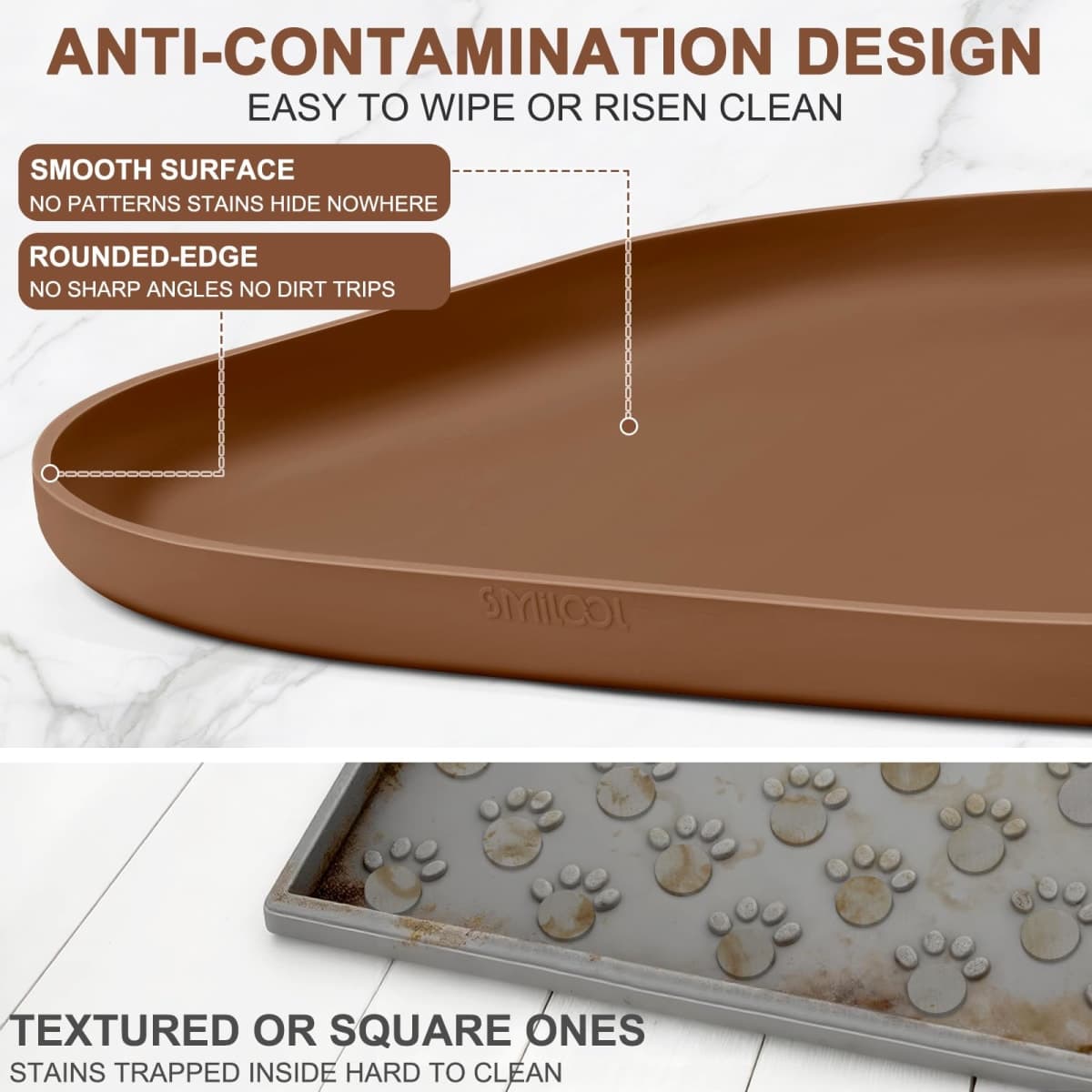 SMILOOL Silicone Pet Feeding Mat with Raised Edge for Food and Water, Dog Bowl Mats, Tall Lip Cat Bowl Placemats for thumbnail 5