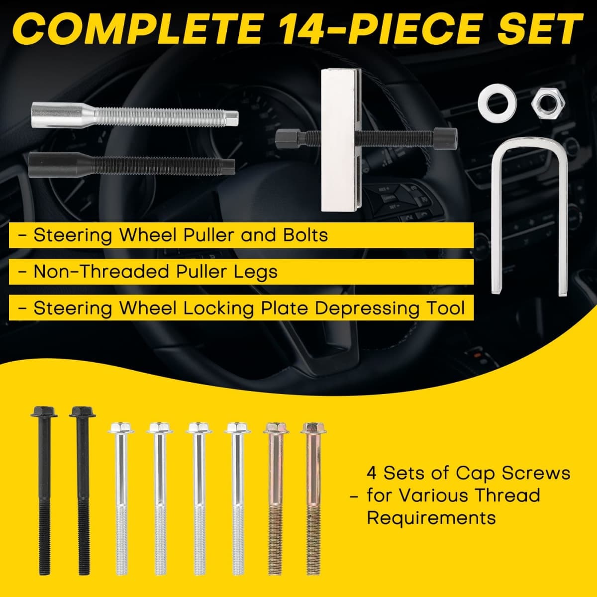 Acymner Car Steering Wheel Puller Compressor Remover Set | Automotive Steering Wheel Lock Plate Compressor Removal Tool Kit, for Most Cars SUVs and Light Trucks thumbnail 2