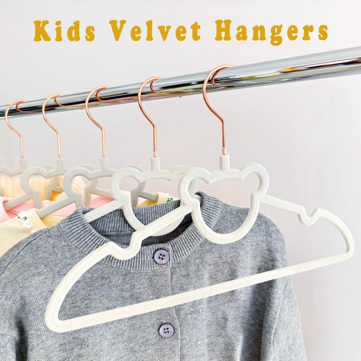 30 Pack Gray Velvet Kids Clothes Hangers - 12.6in for Ages 4-10, with Cute Bear, Rotating Rose Gold Hook, Non-Slip, Space-Saving Slim Felt Hangers for Toddler Coats, Jackets, Dresses thumbnail 2