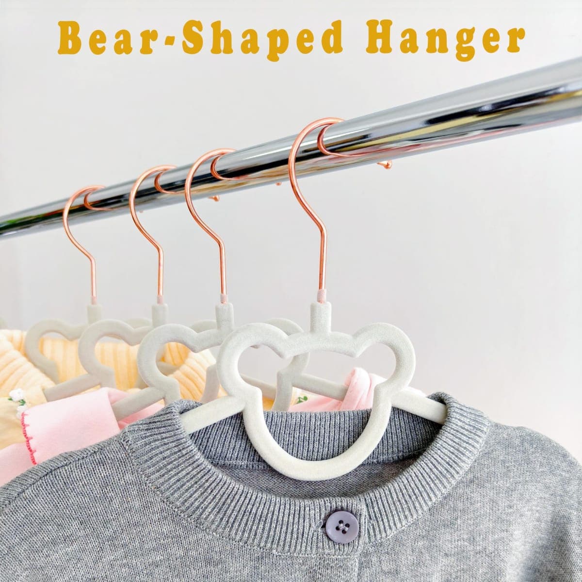 30 Pack Gray Velvet Kids Clothes Hangers - 12.6in for Ages 4-10, with Cute Bear, Rotating Rose Gold Hook, Non-Slip, Space-Saving Slim Felt Hangers for Toddler Coats, Jackets, Dresses thumbnail 3