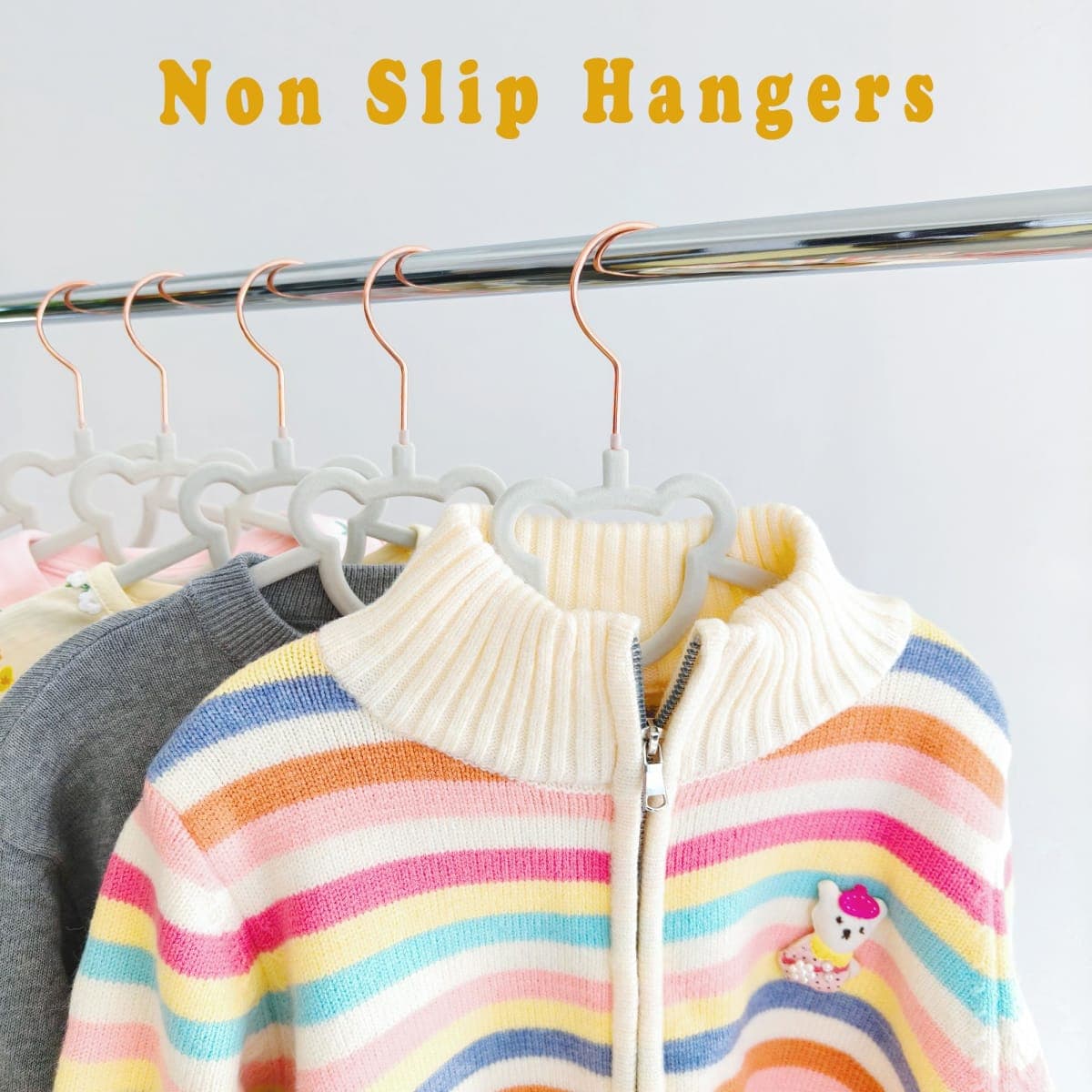 30 Pack Gray Velvet Kids Clothes Hangers - 12.6in for Ages 4-10, with Cute Bear, Rotating Rose Gold Hook, Non-Slip, Space-Saving Slim Felt Hangers for Toddler Coats, Jackets, Dresses thumbnail 4