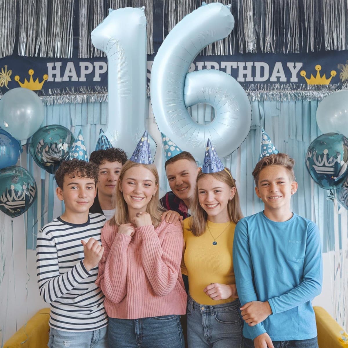 Frrova Large Number 16 Balloons Blue Foil 16 Numbers 40 Inch Giant 16th Birthday Party Decoration Sky Blue Self Inflating Balloon for Boys Men thumbnail 3