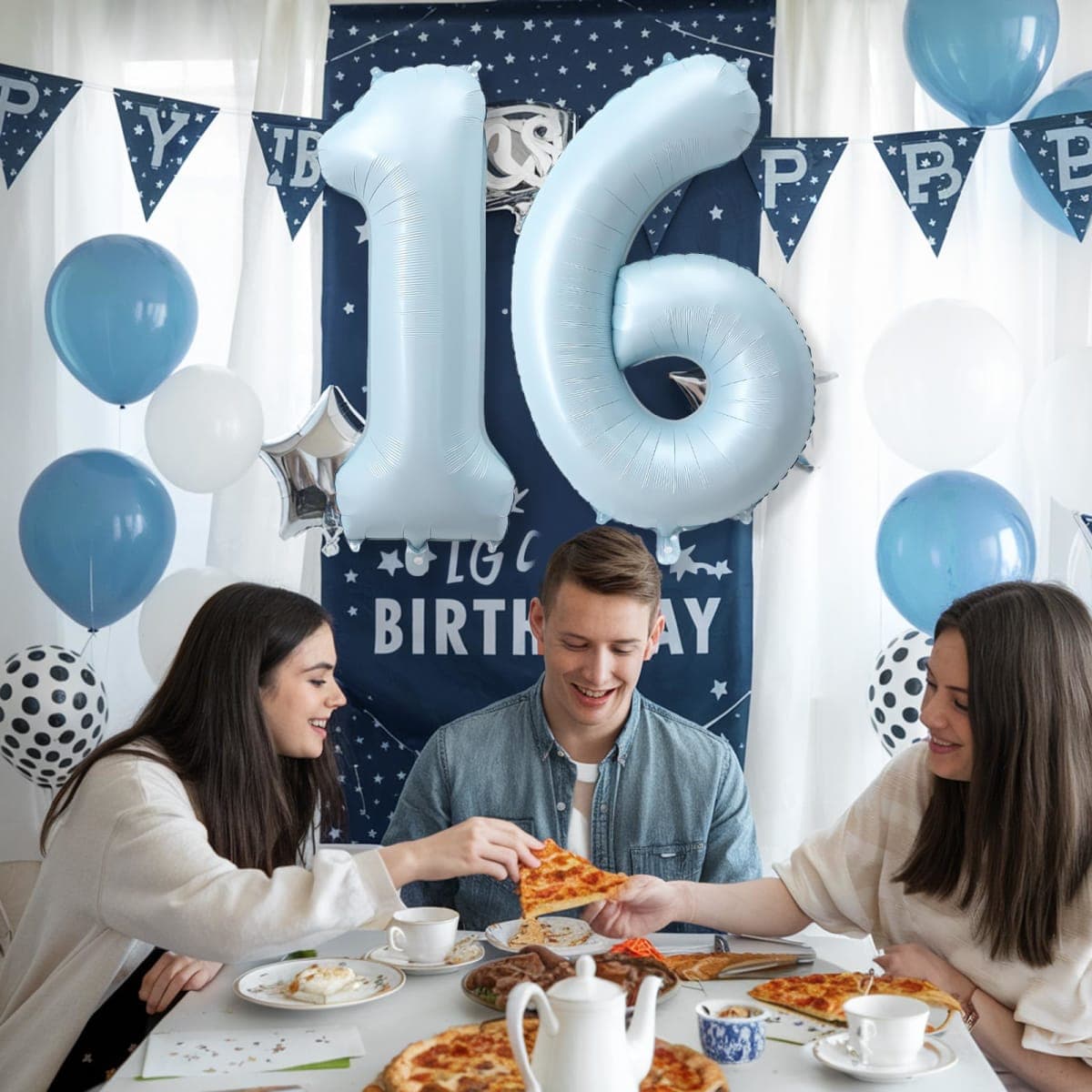 Frrova Large Number 16 Balloons Blue Foil 16 Numbers 40 Inch Giant 16th Birthday Party Decoration Sky Blue Self Inflating Balloon for Boys Men thumbnail 4