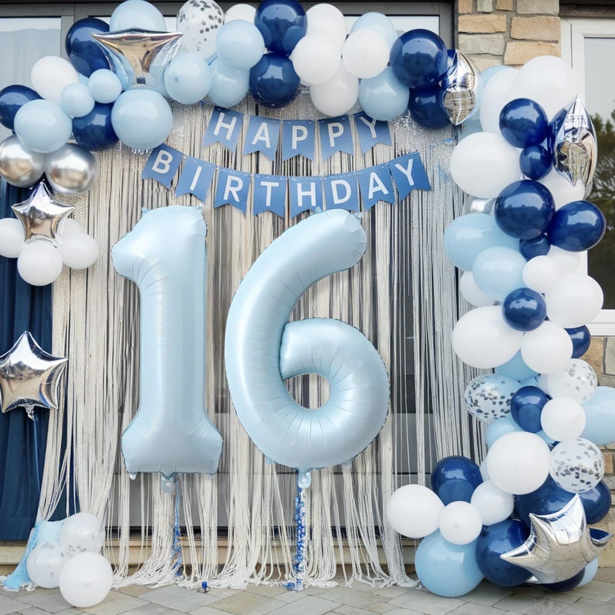 Frrova Large Number 16 Balloons Blue Foil 16 Numbers 40 Inch Giant 16th Birthday Party Decoration Sky Blue Self Inflating Balloon for Boys Men thumbnail 5