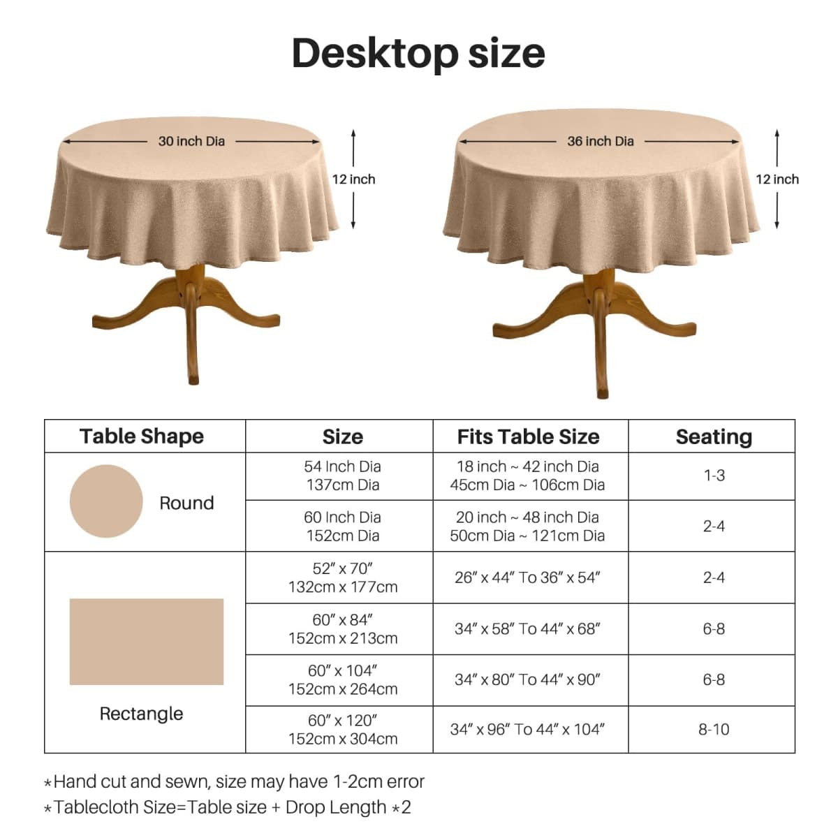IVAPUPU Textured Linen 54 Inch Round Table Cloth for Circle Table, Khaki thumbnail 3