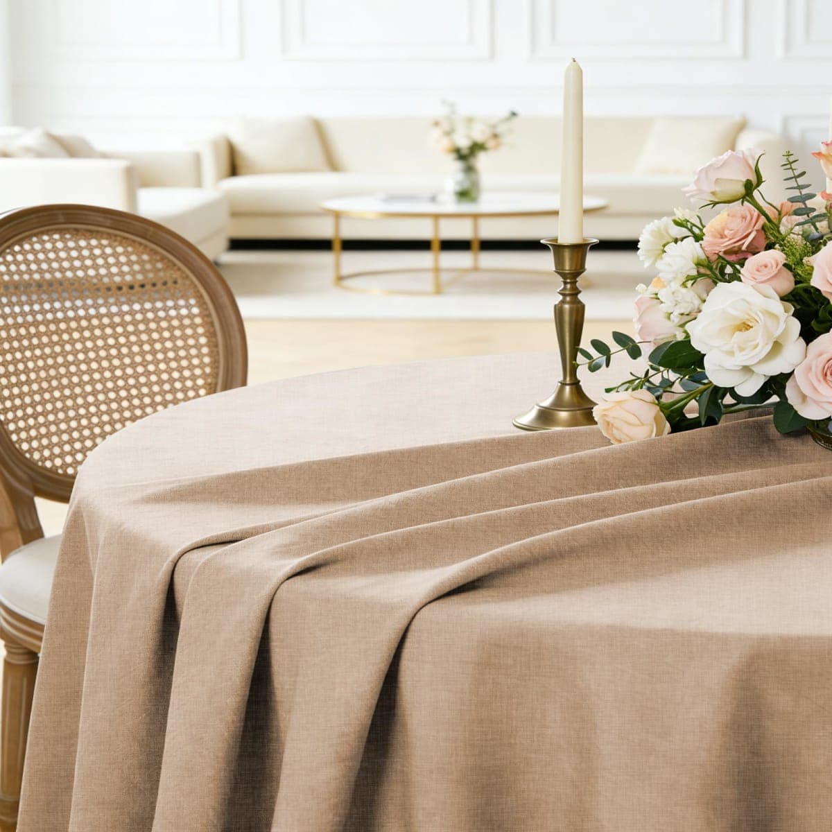 IVAPUPU Textured Linen 54 Inch Round Table Cloth for Circle Table, Khaki thumbnail 4