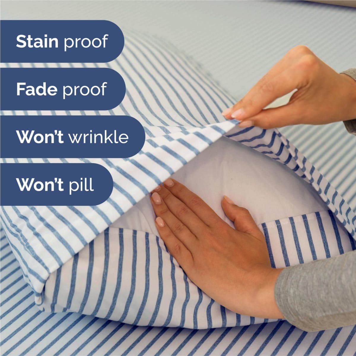 Split King Size 5 Piece Sheet Set - Breathable & Cooling - Blue Stripes thumbnail 5
