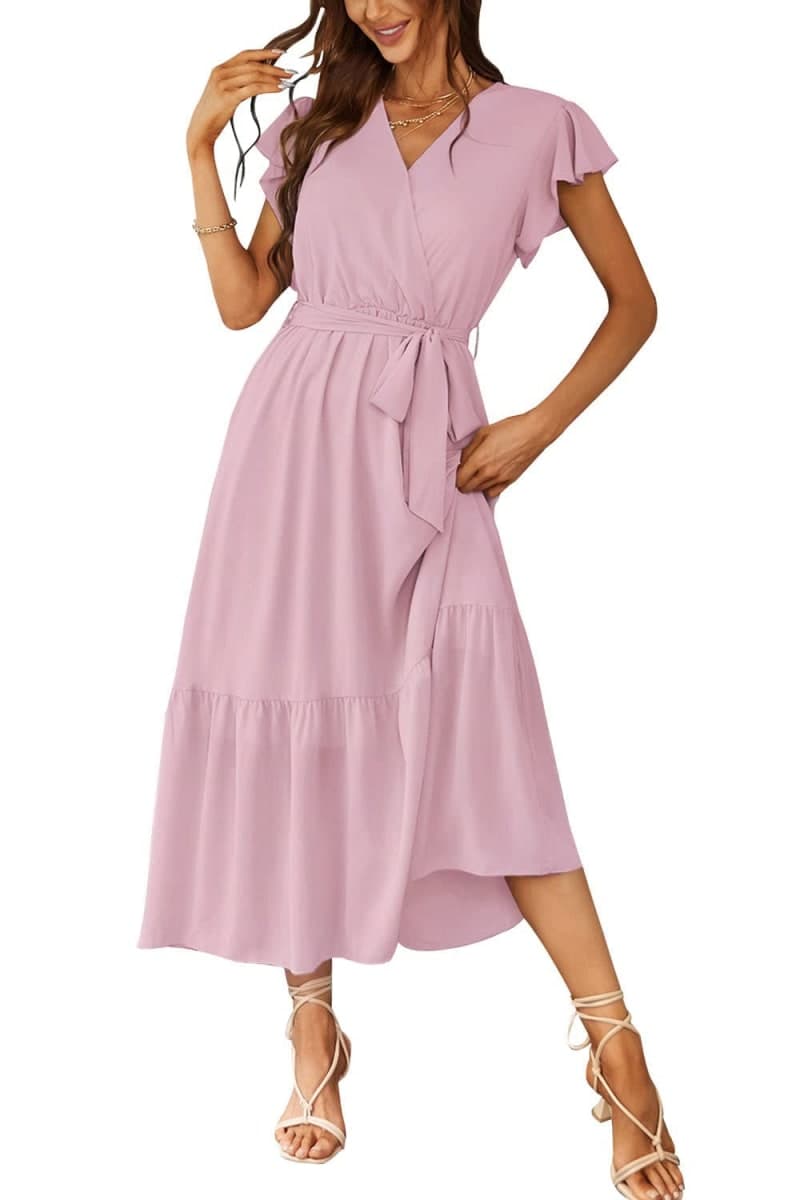 PRETTYGARDEN Women's Summer Floral Boho Maxi Dress Solid Pink,M — image 1