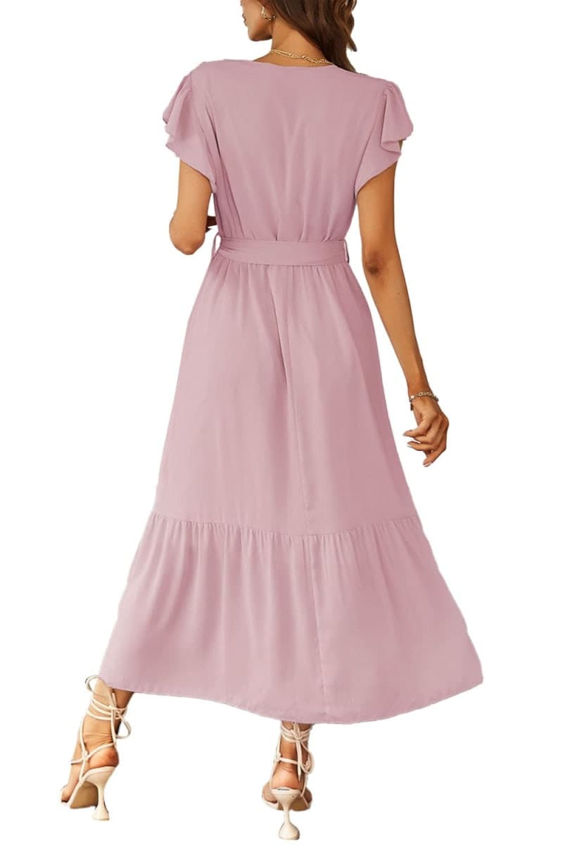 PRETTYGARDEN Women's Summer Floral Boho Maxi Dress Solid Pink,M thumbnail 2