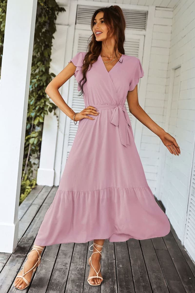 PRETTYGARDEN Women's Summer Floral Boho Maxi Dress Solid Pink,M thumbnail 3