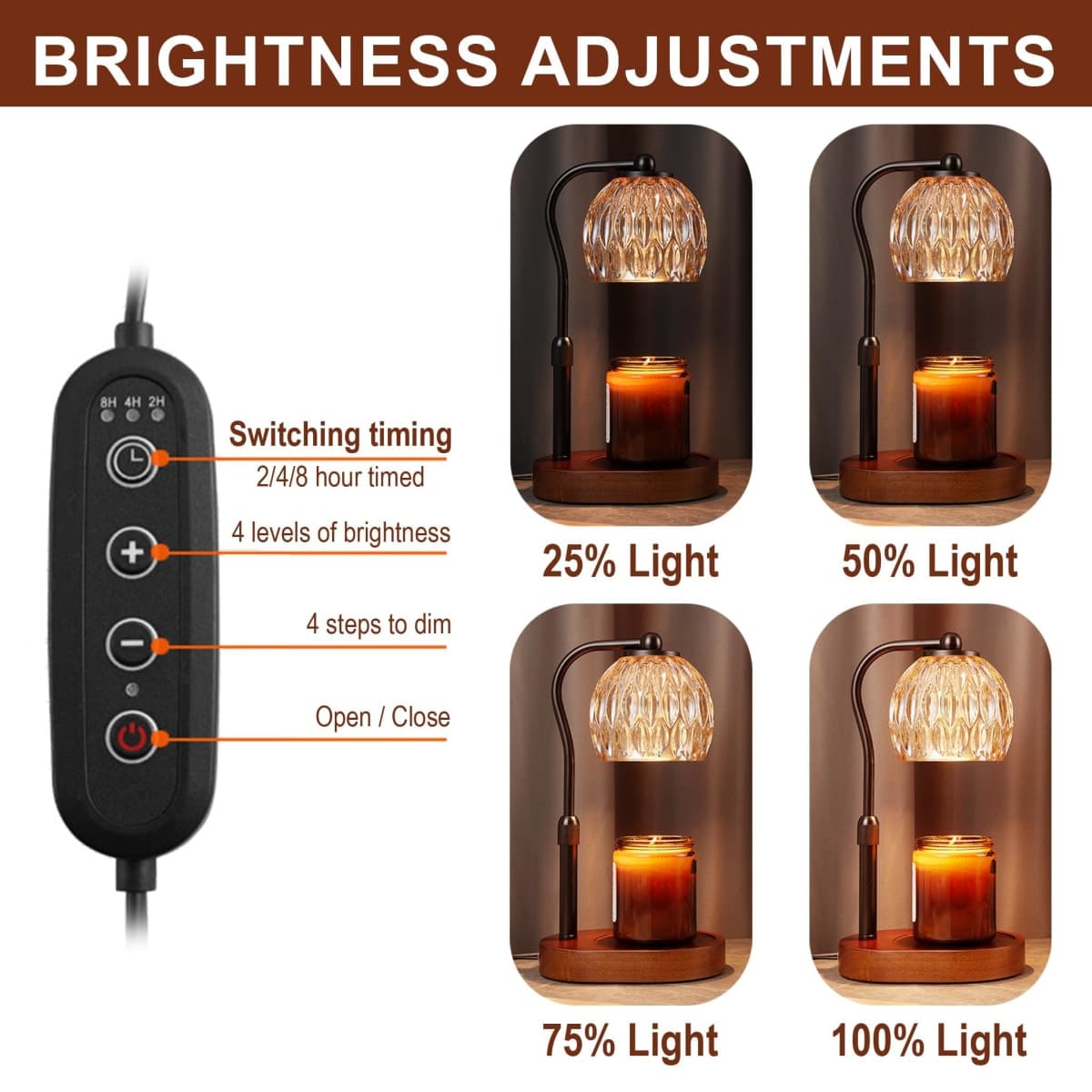 SunnySam Candle Warmer Lamp with Timer & Dimmer, Adjustable Height for Jar Candles, 4 Temperature Levels, 8H Timer, Home Decor Gifts for Women, Valentines Gifts Black (2 Bulbs Included) thumbnail 3