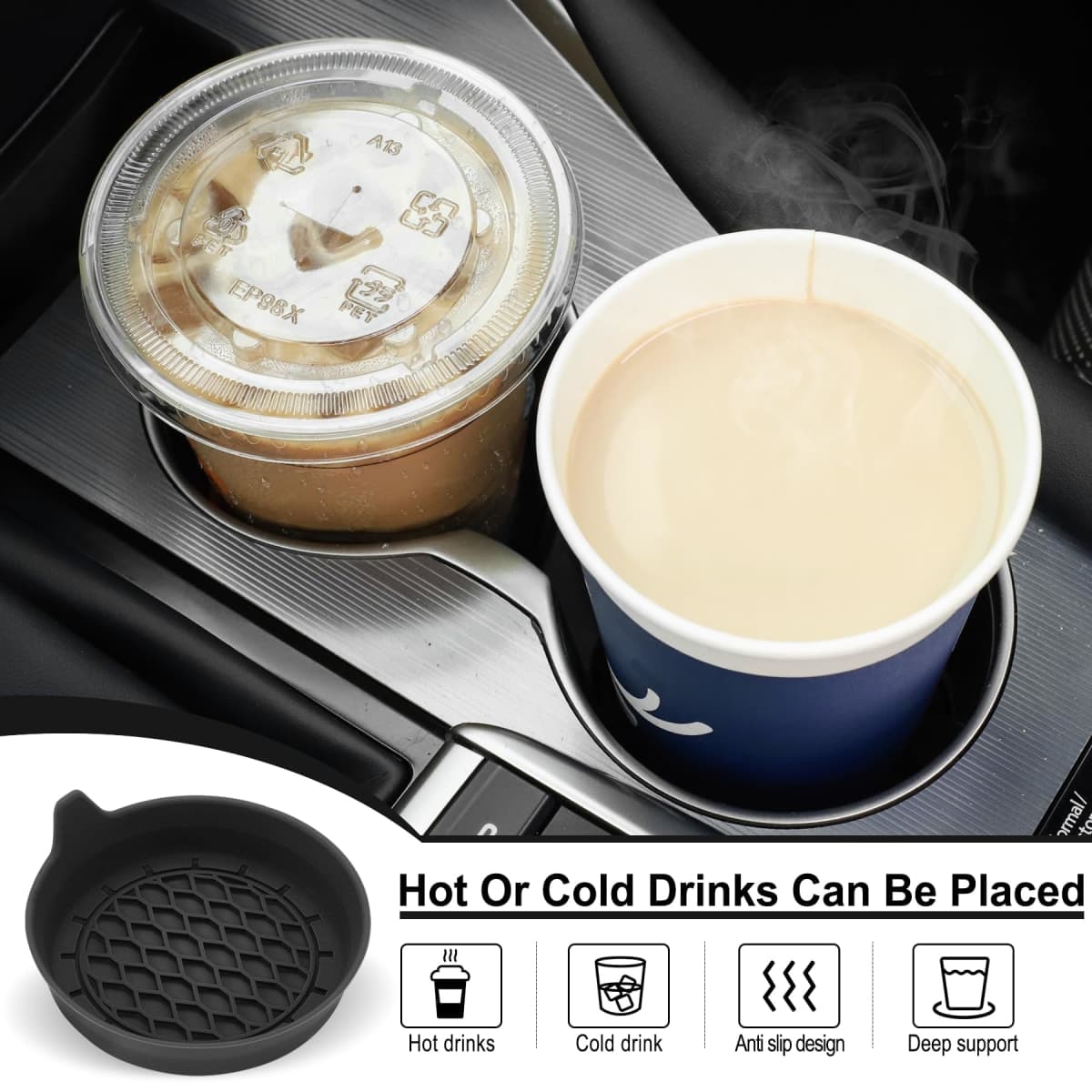SINGARO Car Cup Holder Coaster, Silicone Cup Holder Insert, Universal Non-Slip Cup Holders, Car Accessories Interior for Women and Man Interior Sets 4 Pack Black thumbnail 3
