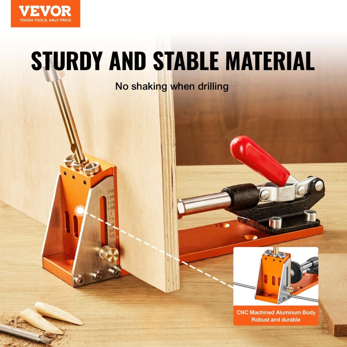 VEVOR 30 Pcs Pocket Hole Jig Kit, Adjustable & Easy to Use Pocket Hole Jig System with Step Drills, Wrenches, Drill Stop Rings, and Square Drive Bits, Dual Scale Marks for DIY Carpentry Projects thumbnail 2
