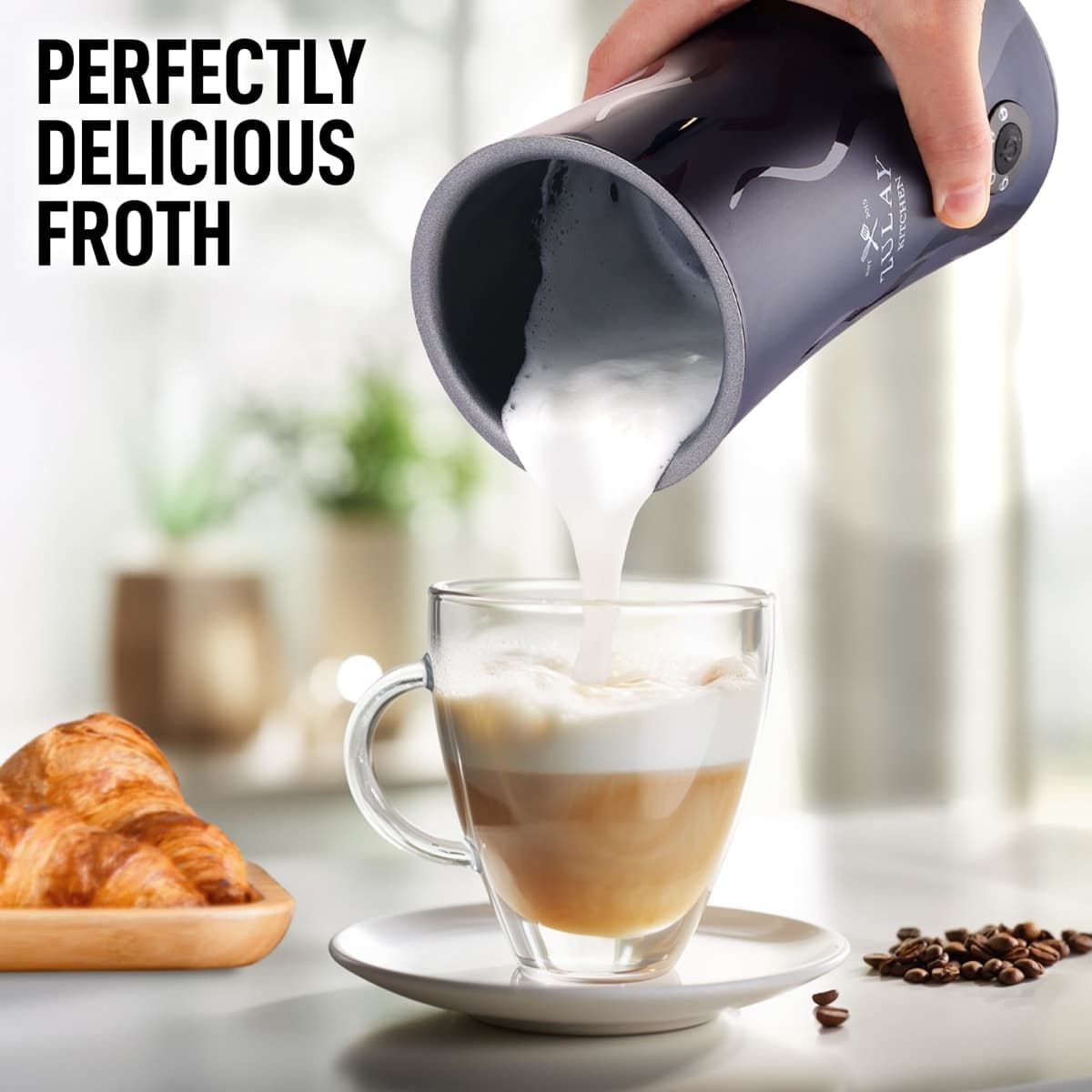 Zulay 4-in-1 Milk Frother and Steamer - Automatic Hot and Cold Foam Maker with Auto Shut Off & Temperature Control for Coffee, Latte, Cappuccino, Hot Chocolate - Navy thumbnail 5
