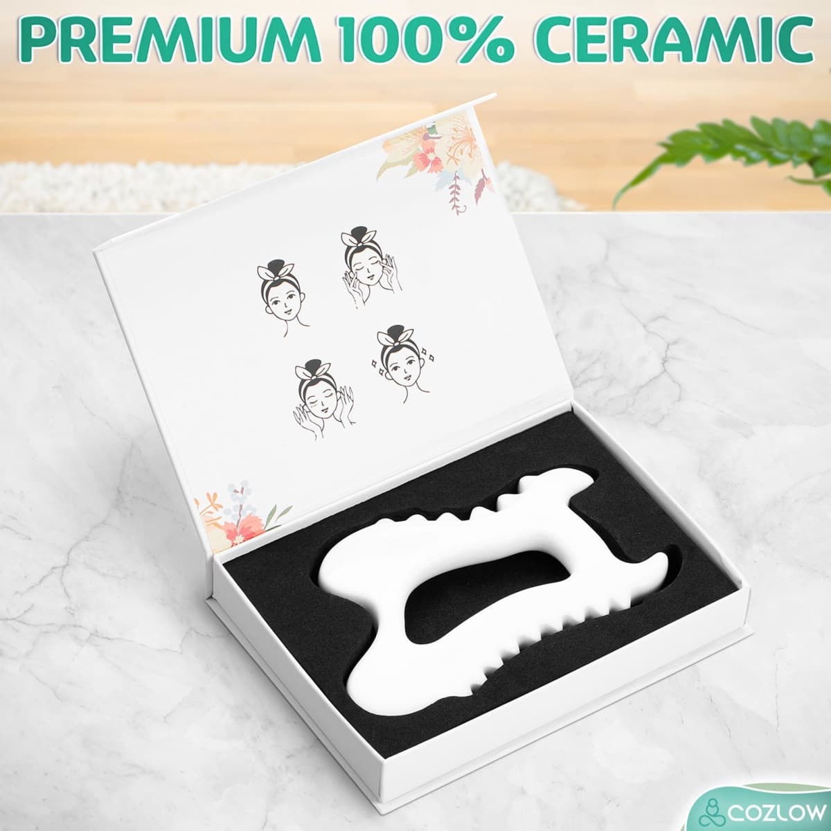 Ceramic Gua Sha Massage Tool for Face & Body - Premium Muscle Scraping Tool for Lymphatic Drainage & Fascia Massage - Trigger Point Massager for Body Sculpting & Contouring - by Cozlow thumbnail 5