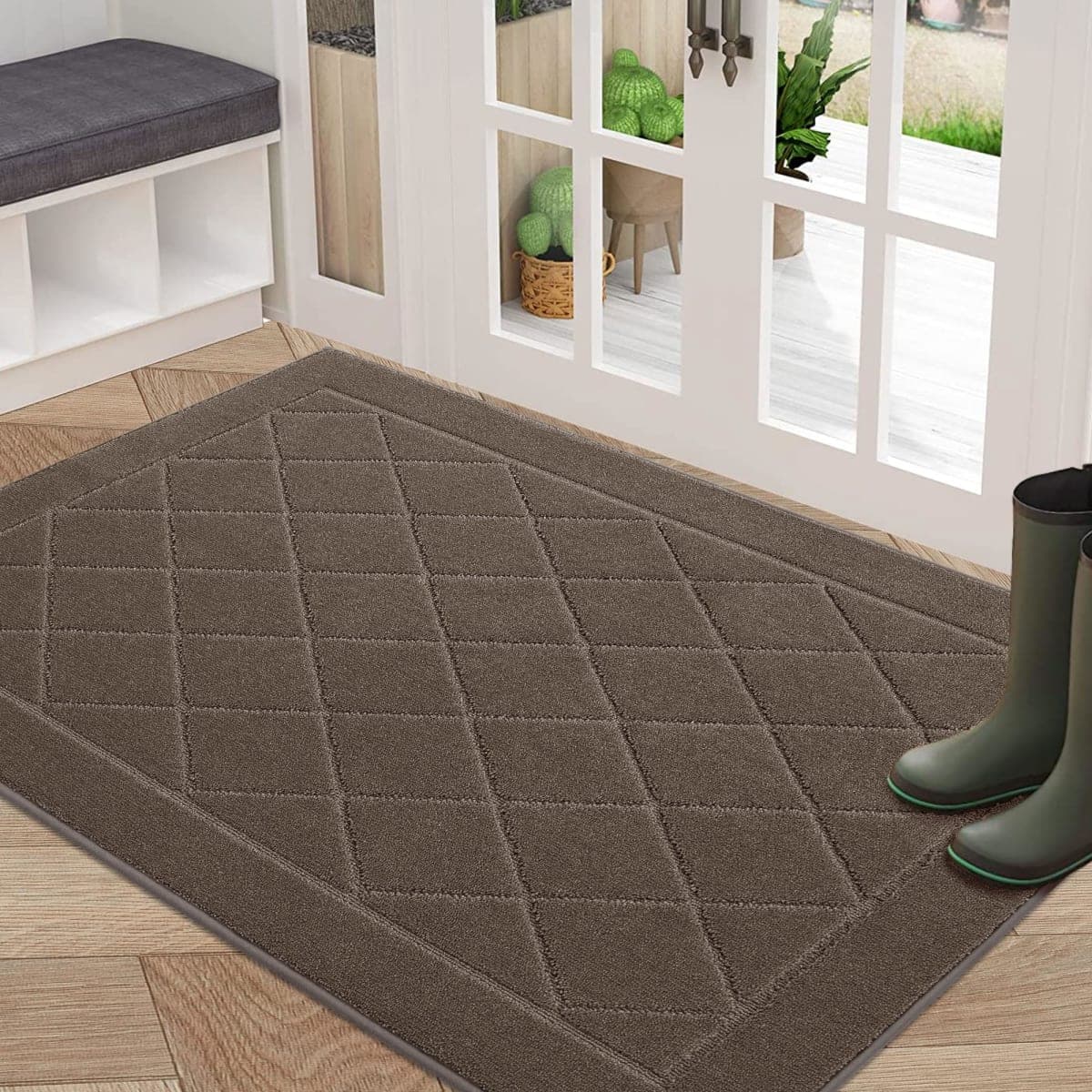 BEQHAUSE Dirt Trapper Door Mat 32" x 48", Doormat Non-Slip, Light Brown — image 1