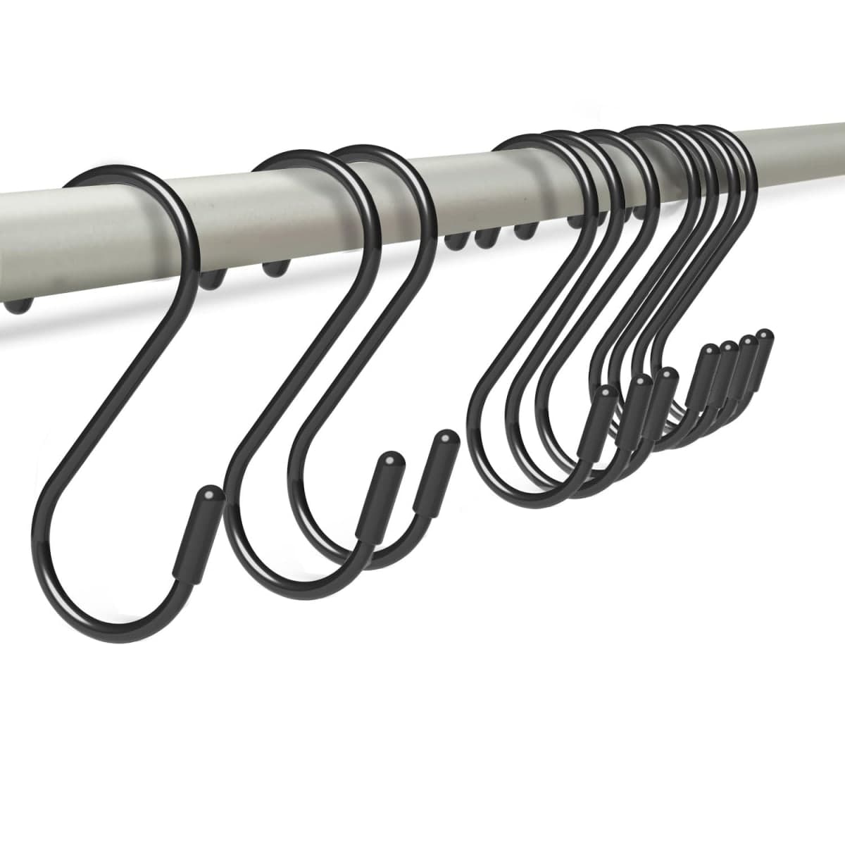 Heavy Duty Metal S-Hooks for Hanging, 3 Inch 10 Pack Vinyl Coated S Hooks for Hanging Plants, Kitchen Utensils, Bags, Jeans, Pots (Black) — image 1