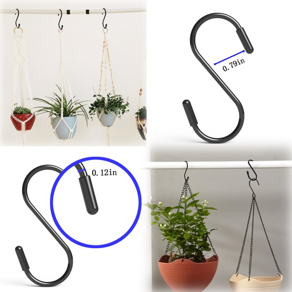 Heavy Duty Metal S-Hooks for Hanging, 3 Inch 10 Pack Vinyl Coated S Hooks for Hanging Plants, Kitchen Utensils, Bags, Jeans, Pots (Black) thumbnail 5
