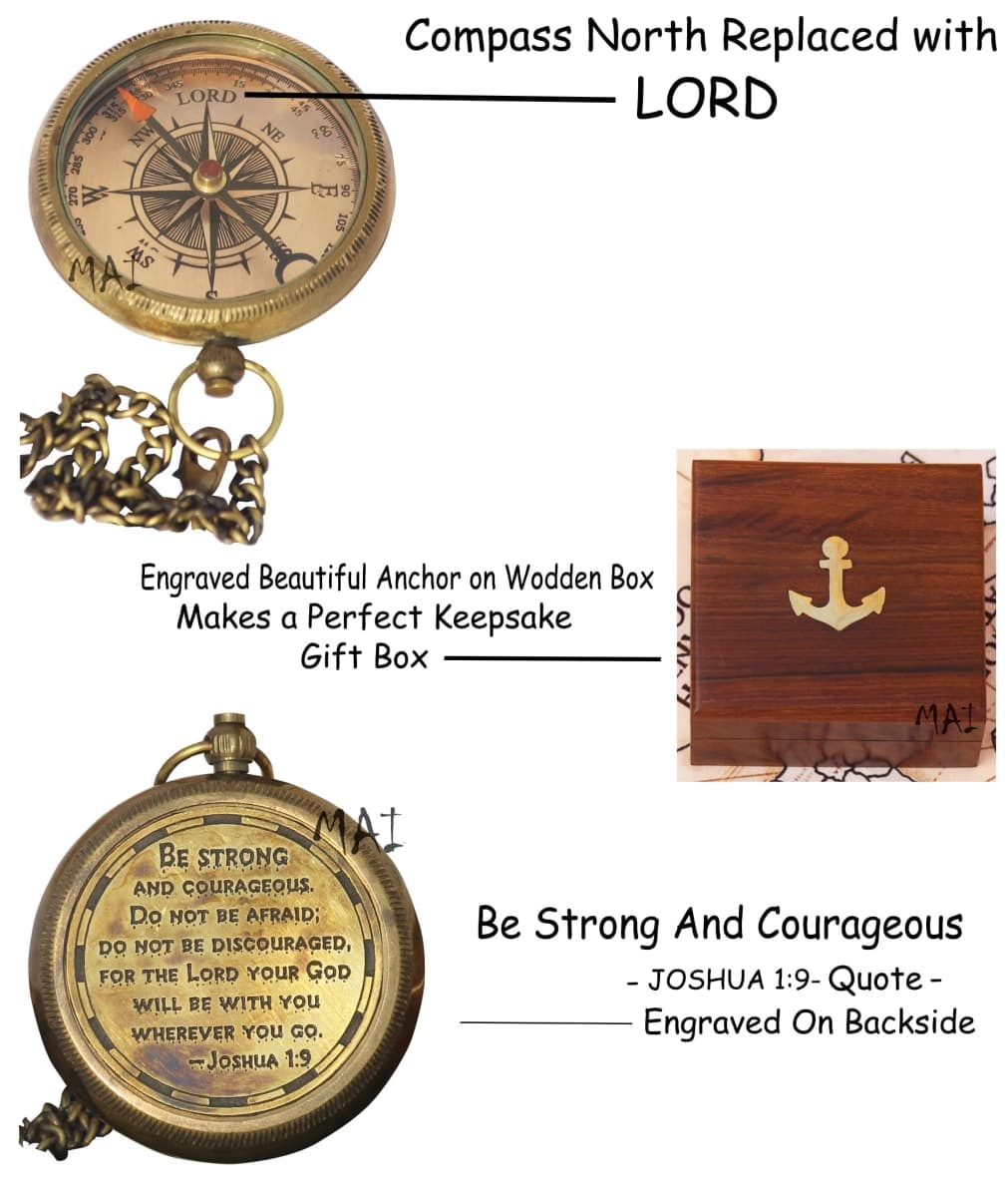 Be Strong and Courageous Engraved Compass with Wooden Box, Christian Gift for Men, Catholic Gift, Baptism Gift for Boys, Gift for Teen Boys, Graduation Gift, Sentimental Gift-Gift for Birthday thumbnail 2