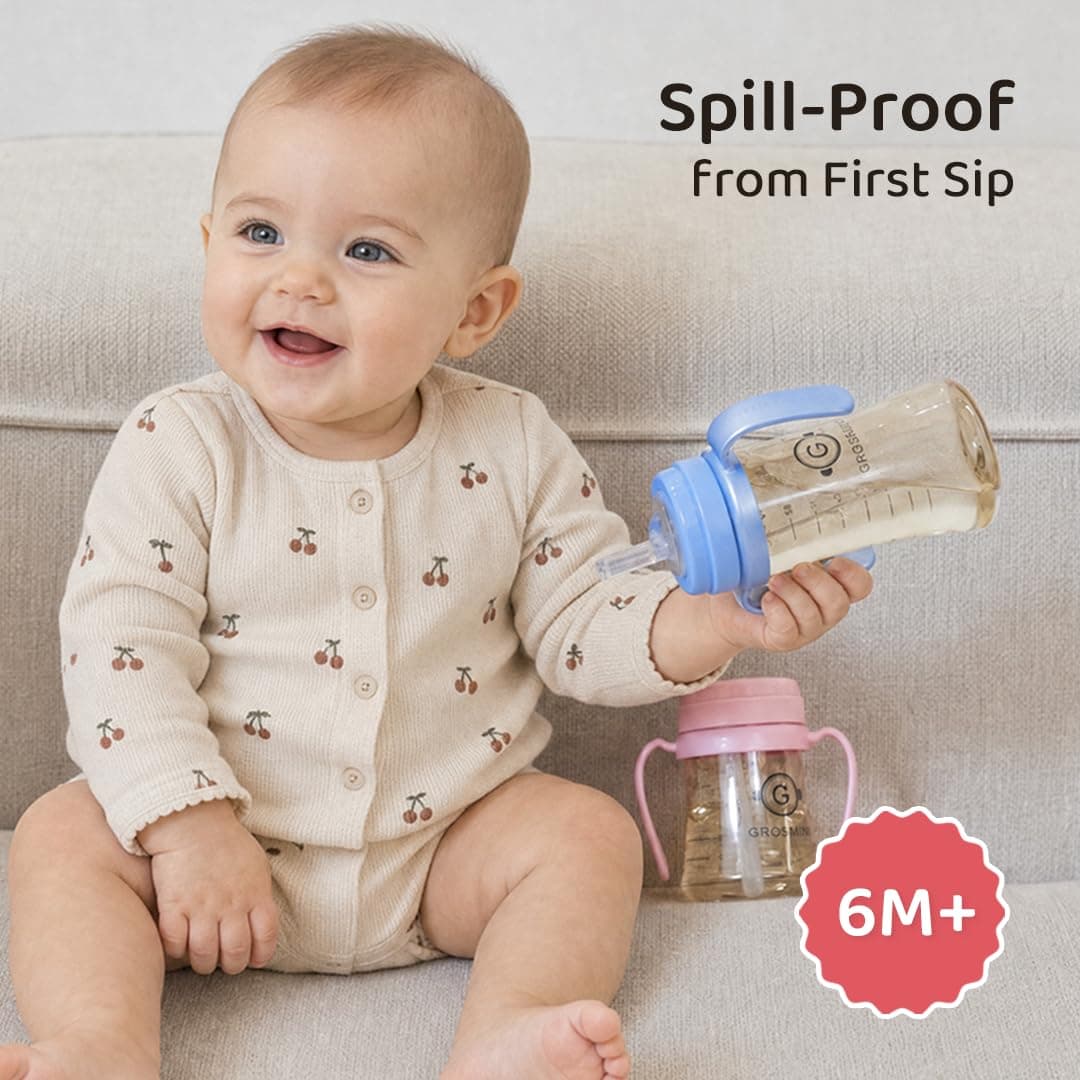 Grosmimi PPSU Straw Cup, Sippy Cup 200ML with Handle for Baby and Toddlers from 6 Months, BPA Free (White, Small, 6 oz) thumbnail 2