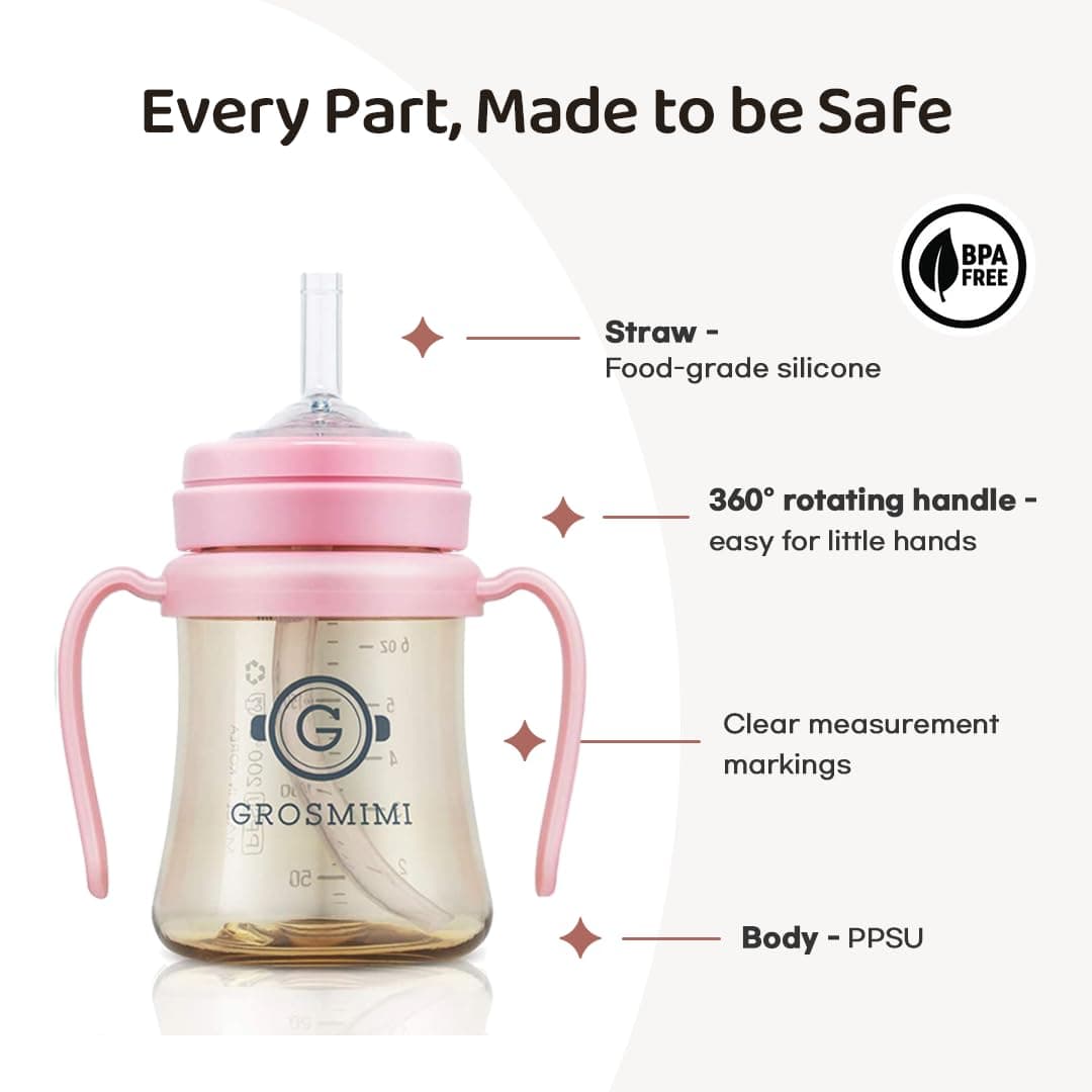Grosmimi PPSU Straw Cup, Sippy Cup 200ML with Handle for Baby and Toddlers from 6 Months, BPA Free (White, Small, 6 oz) thumbnail 4