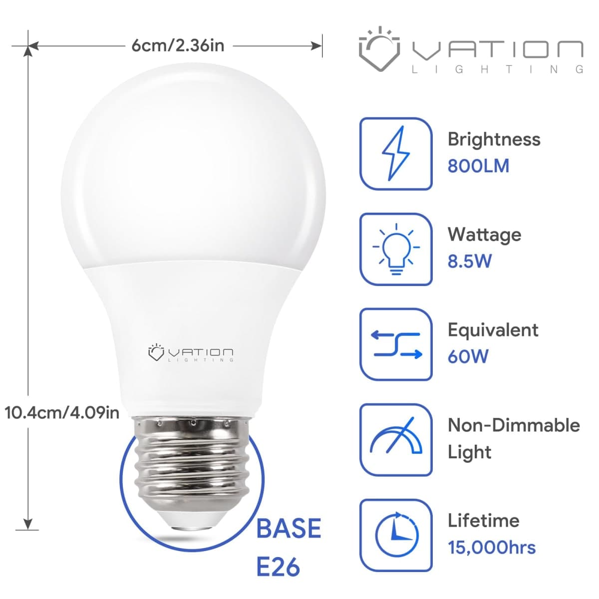 A19 LED Light Bulbs 3000K Warm White, 60 Watt Equivalent, Efficient 8.5Watt, 800 Lumens, E26 Medium Base, Non-Dimmable, ETL/UL Listed, 24 Pack thumbnail 2