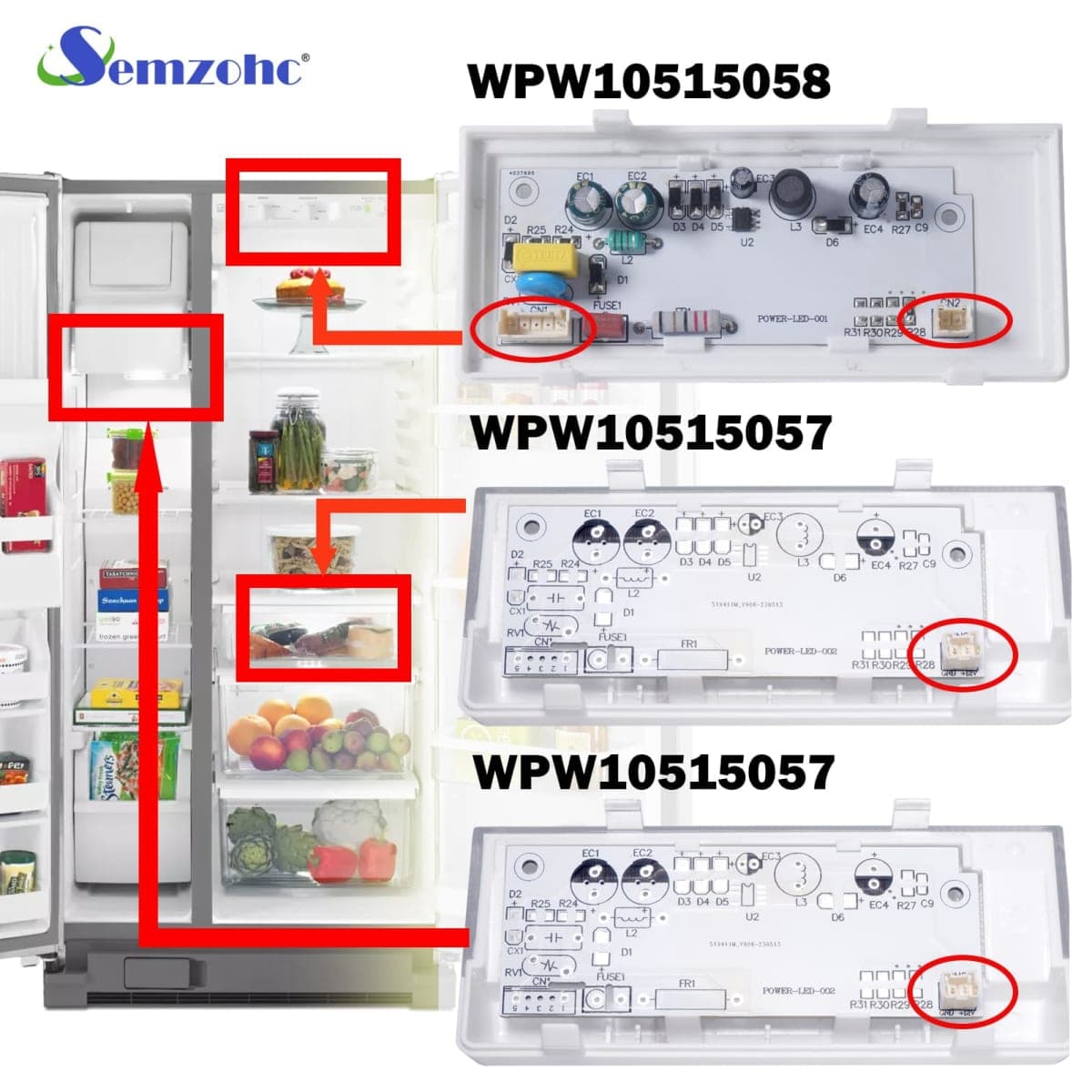 Refrigerator Lighting Set - 1 Pack W10515058 and 2 Pack W10515057 Refrigerator LED Light Fit for Whirl-Pool Refrigerators, Replace 3021142 3021141 AP6022534 AP6022533 PS11755867 PS11755866 thumbnail 2