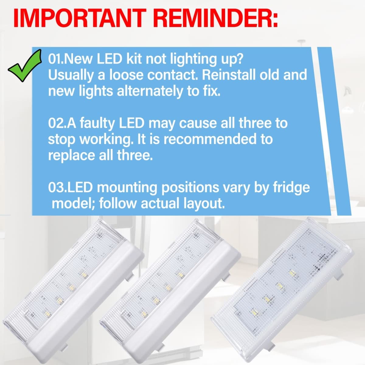 Refrigerator Lighting Set - 1 Pack W10515058 and 2 Pack W10515057 Refrigerator LED Light Fit for Whirl-Pool Refrigerators, Replace 3021142 3021141 AP6022534 AP6022533 PS11755867 PS11755866 thumbnail 3