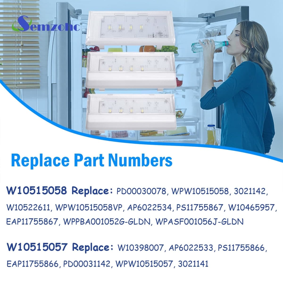 Refrigerator Lighting Set - 1 Pack W10515058 and 2 Pack W10515057 Refrigerator LED Light Fit for Whirl-Pool Refrigerators, Replace 3021142 3021141 AP6022534 AP6022533 PS11755867 PS11755866 thumbnail 5