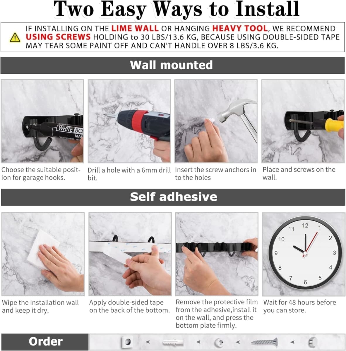 Black Broom Holder Wall Mount, 5 Racks 4 Hooks Mop and Broom Organizer thumbnail 4