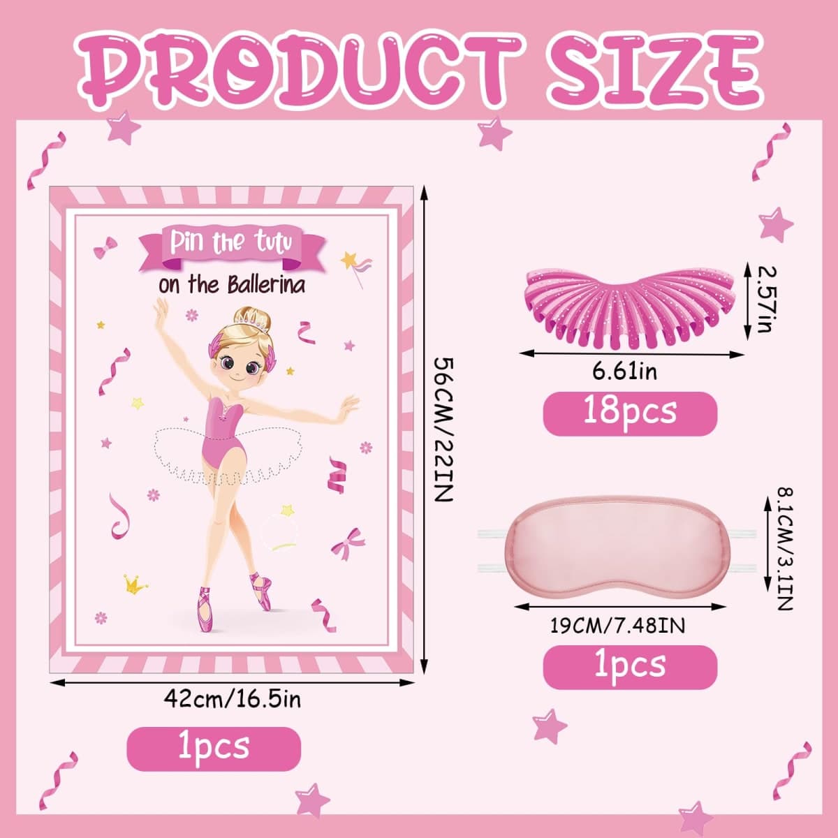 Mooliwe 18 Pcs Ballerina Party Games Pin the Tutu on the Ballerina Game Poster Stickers with Blindfolds Birthday Party Supplies Decorations for Women thumbnail 2