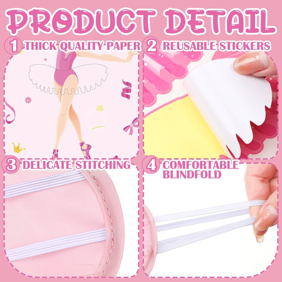 Mooliwe 18 Pcs Ballerina Party Games Pin the Tutu on the Ballerina Game Poster Stickers with Blindfolds Birthday Party Supplies Decorations for Women thumbnail 3
