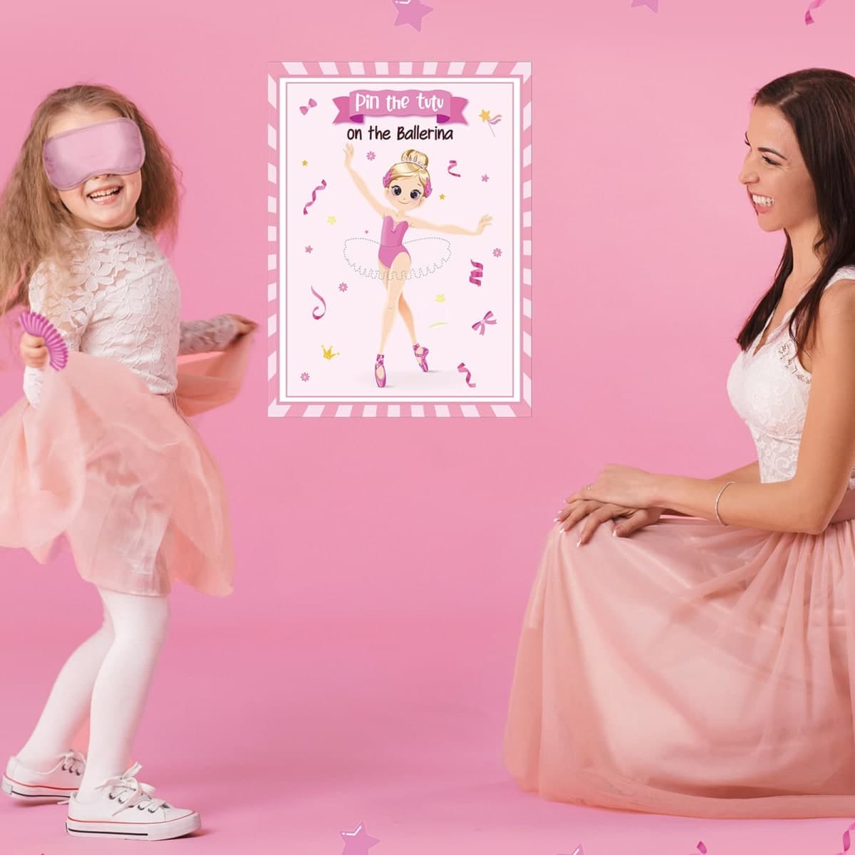 Mooliwe 18 Pcs Ballerina Party Games Pin the Tutu on the Ballerina Game Poster Stickers with Blindfolds Birthday Party Supplies Decorations for Women thumbnail 5