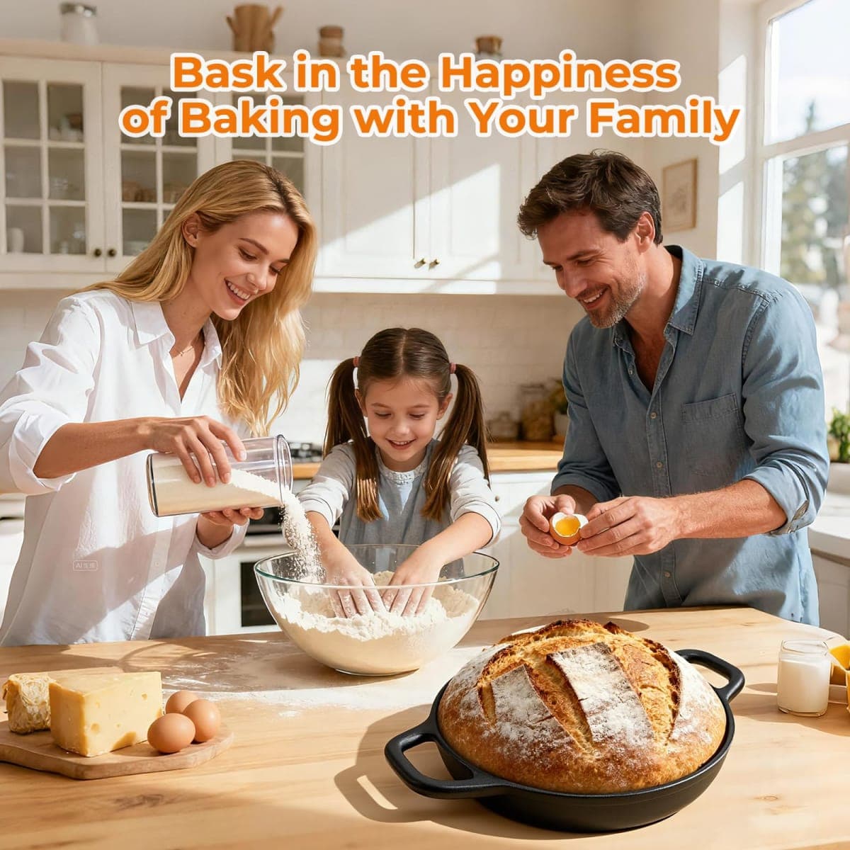 5QT Pre-Seasoned Cast Iron Dutch Oven For Bread Baking, Dutch Oven with Domed Lid, Sourdough Bread Baking Supplies, Multi-Functional Bread Pan For Baking, Frying, Roasting thumbnail 5