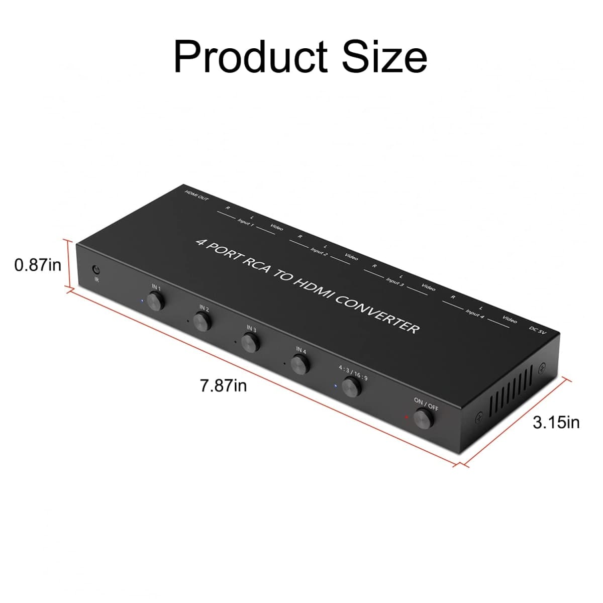 Y.D.F 4 Port RCA to HDMI Converter 4 Way RCA Composite CVBS AV Switch to HDMI Converter Adapter Support 4:3/16:9 Switching, for Sega Xbox PS1 PS2 PS3 N64 NGC SNES WII VHS VCR Camera DVD thumbnail 4
