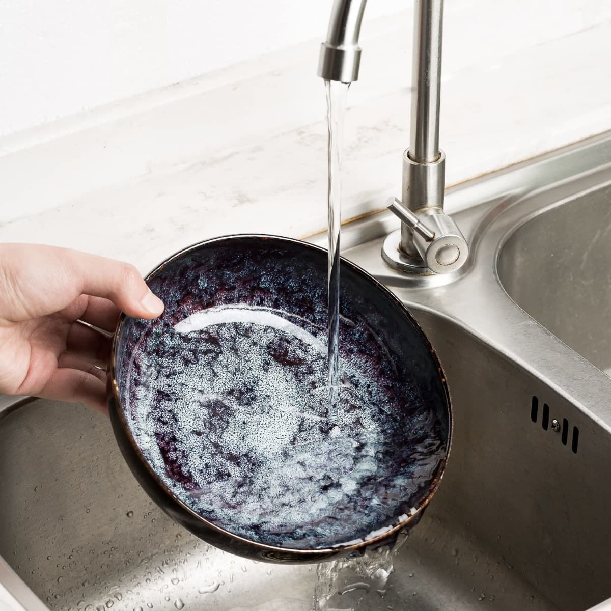 KYBSCZ 30oz Ceramic bowls set of 4-8" serving bowls for Kitchen,Pasta,Salad-Dishwasher & Microwave Safe Perfect for Housewarming, Thanksgiving, Christmas-Speckled Bluish Purple thumbnail 5