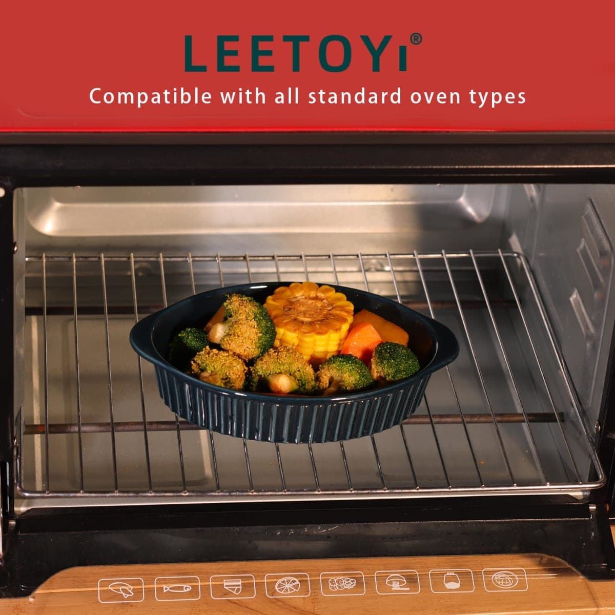 LEETOYI Porcelain Oval Au Gratin Pans, Baking Dish Set, Bakeware with Double Handle for Kitchen and Home, 8.7-Inch Set of 2 (Navy) thumbnail 3