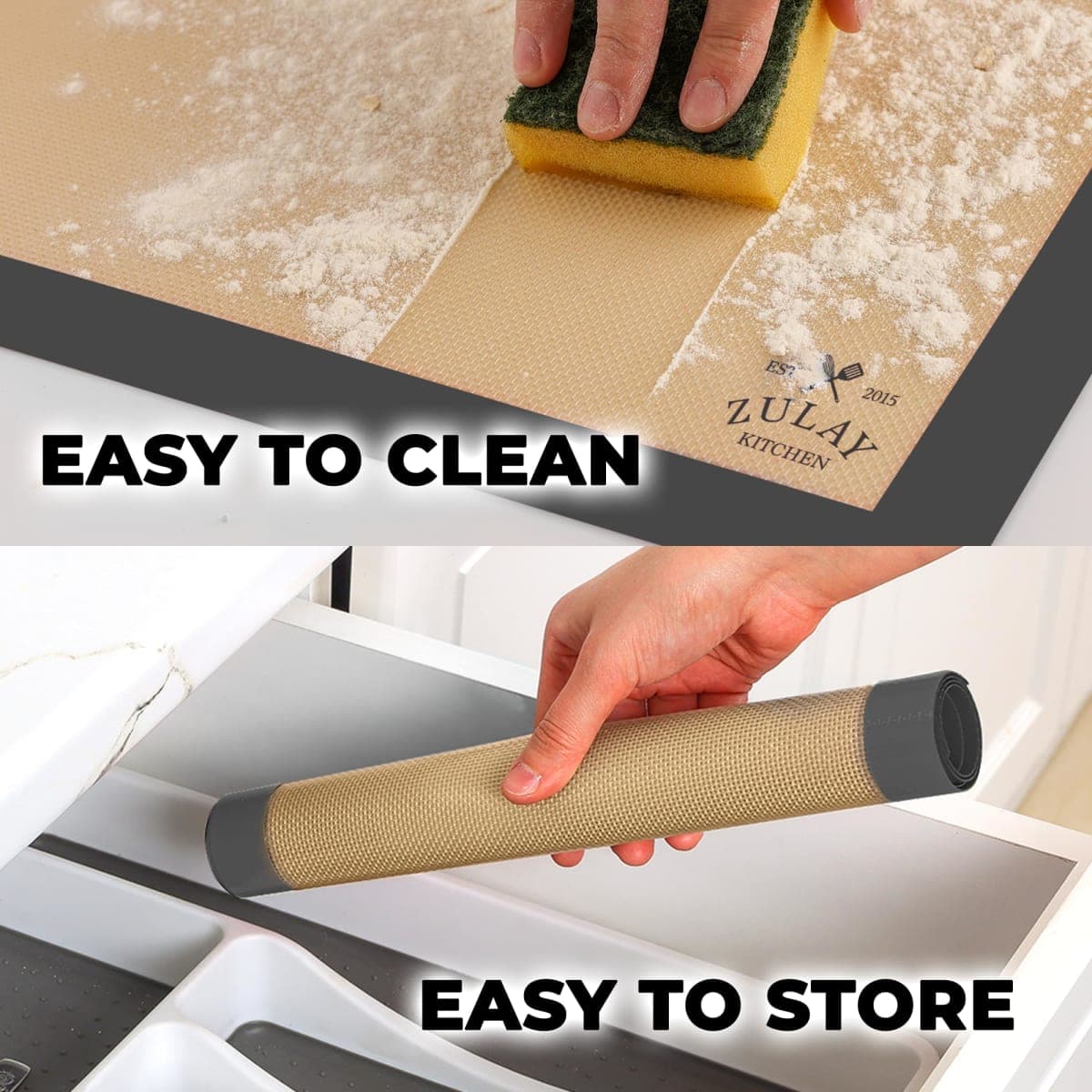 Zulay Kitchen 16.5"x11.6" 3-Pack Silicone Baking Mat Sheet - Reusable Silicone Baking Sheet - Easy & Convenient Nonstick Baking Supplies - Silicone Mats for Baking - Baking Mat For Oven - (Dark Gray) thumbnail 4
