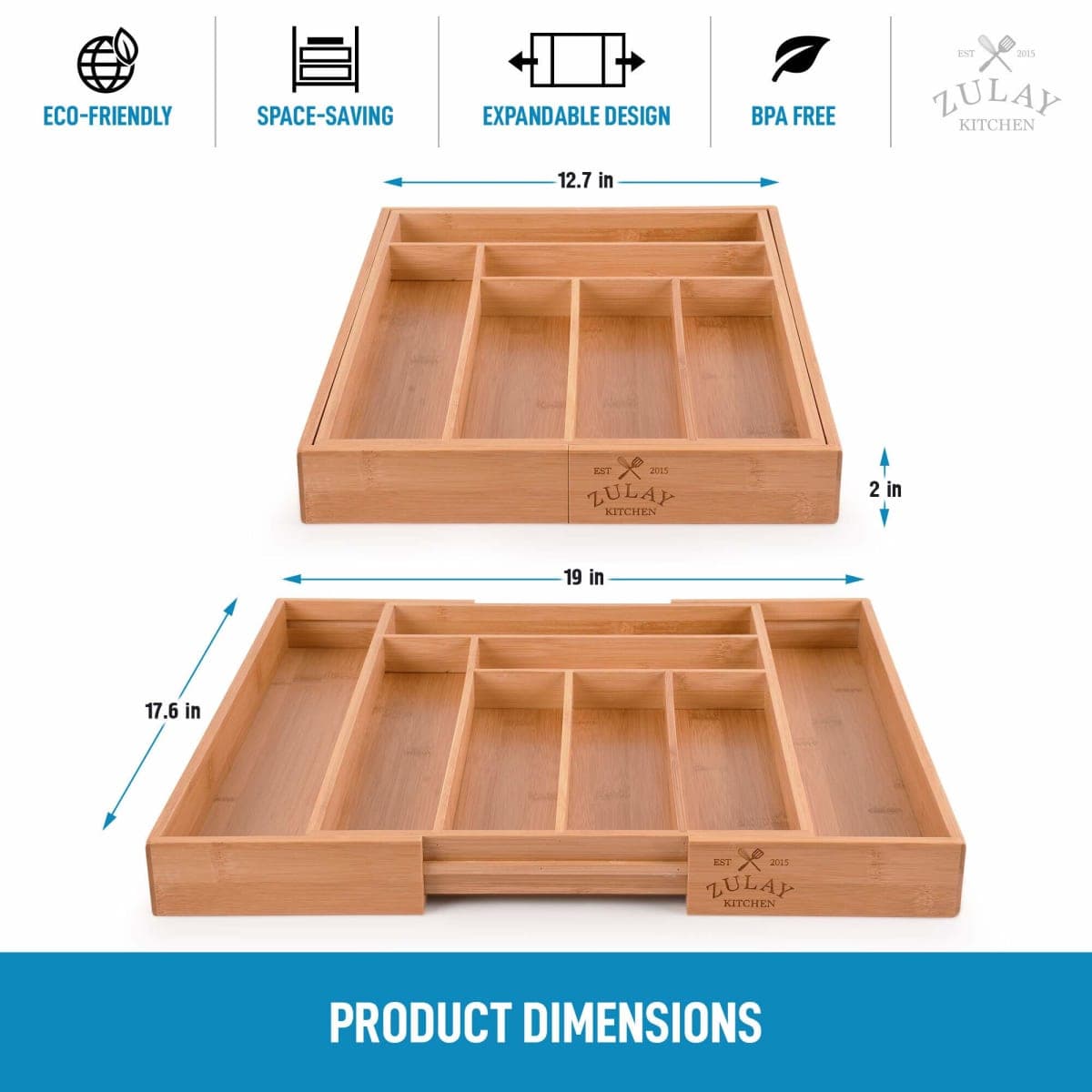 Zulay Expandable Bamboo Drawer Organizer - Adjustable Kitchen Drawer Organizer - Perfect Utensil Organizer For Silverware, Kitchen Knives, Flatware, and More thumbnail 2