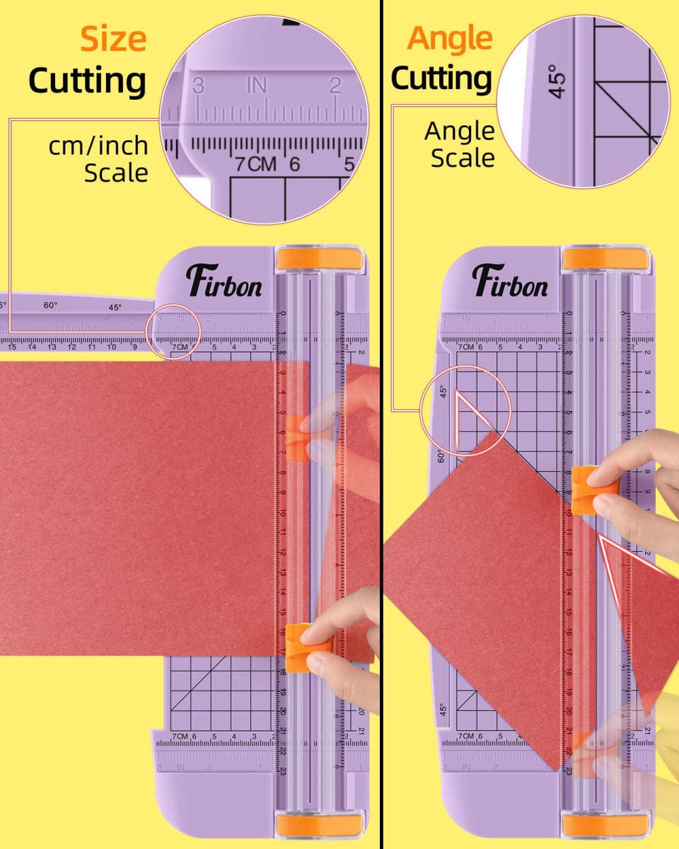 Firbon Purple A5 Paper Cutter, Straight Small Paper Trimmer with Side Ruler for Scrapbooking Craft, Paper, Coupon, Label, Cardstock thumbnail 4