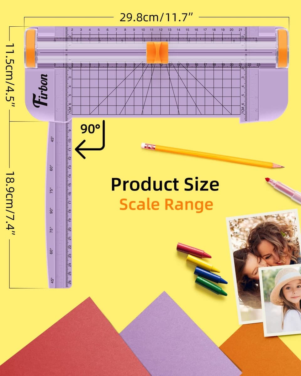 Firbon Purple A5 Paper Cutter, Straight Small Paper Trimmer with Side Ruler for Scrapbooking Craft, Paper, Coupon, Label, Cardstock thumbnail 5