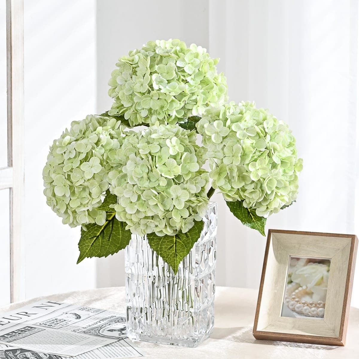 4Pcs 21in Latex Real Touch Hydrangea Artificial Flowers (Light Green) thumbnail 2