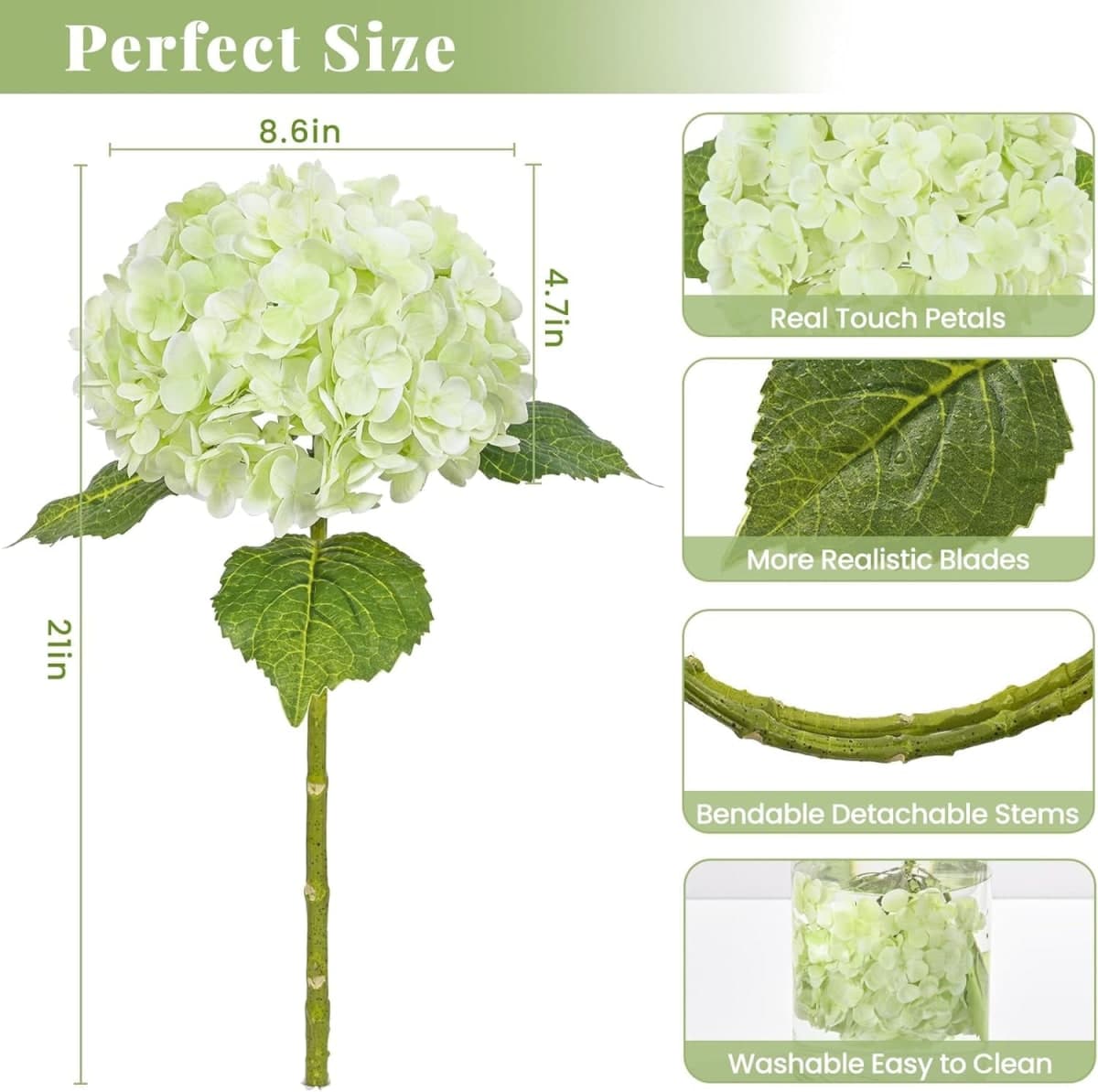 4Pcs 21in Latex Real Touch Hydrangea Artificial Flowers (Light Green) thumbnail 4