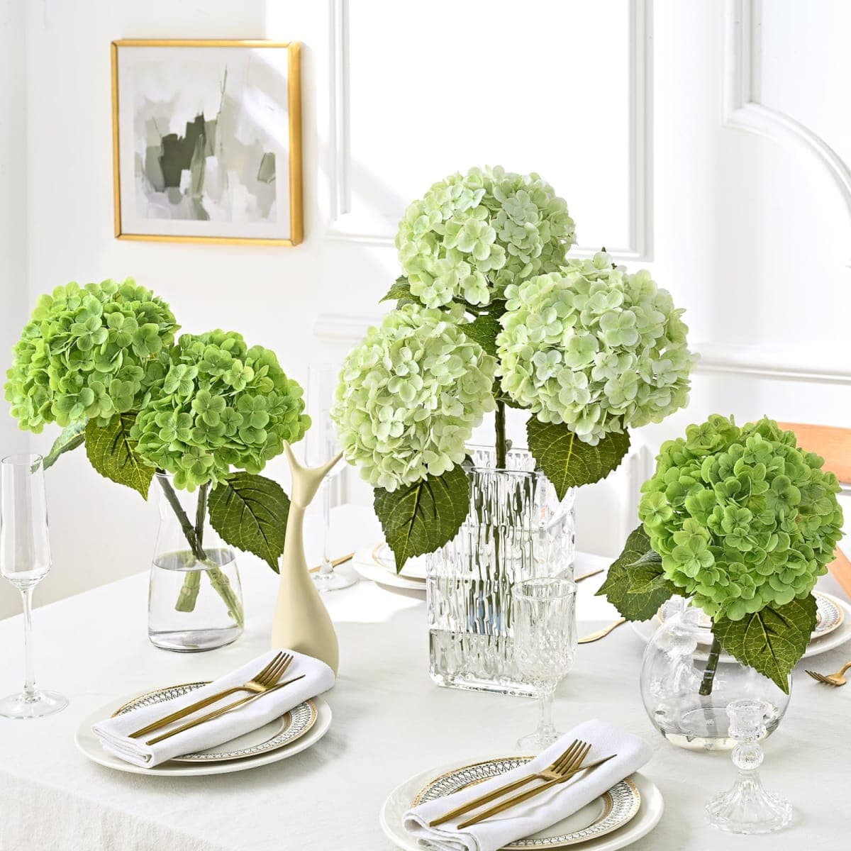 4Pcs 21in Latex Real Touch Hydrangea Artificial Flowers (Light Green) thumbnail 5