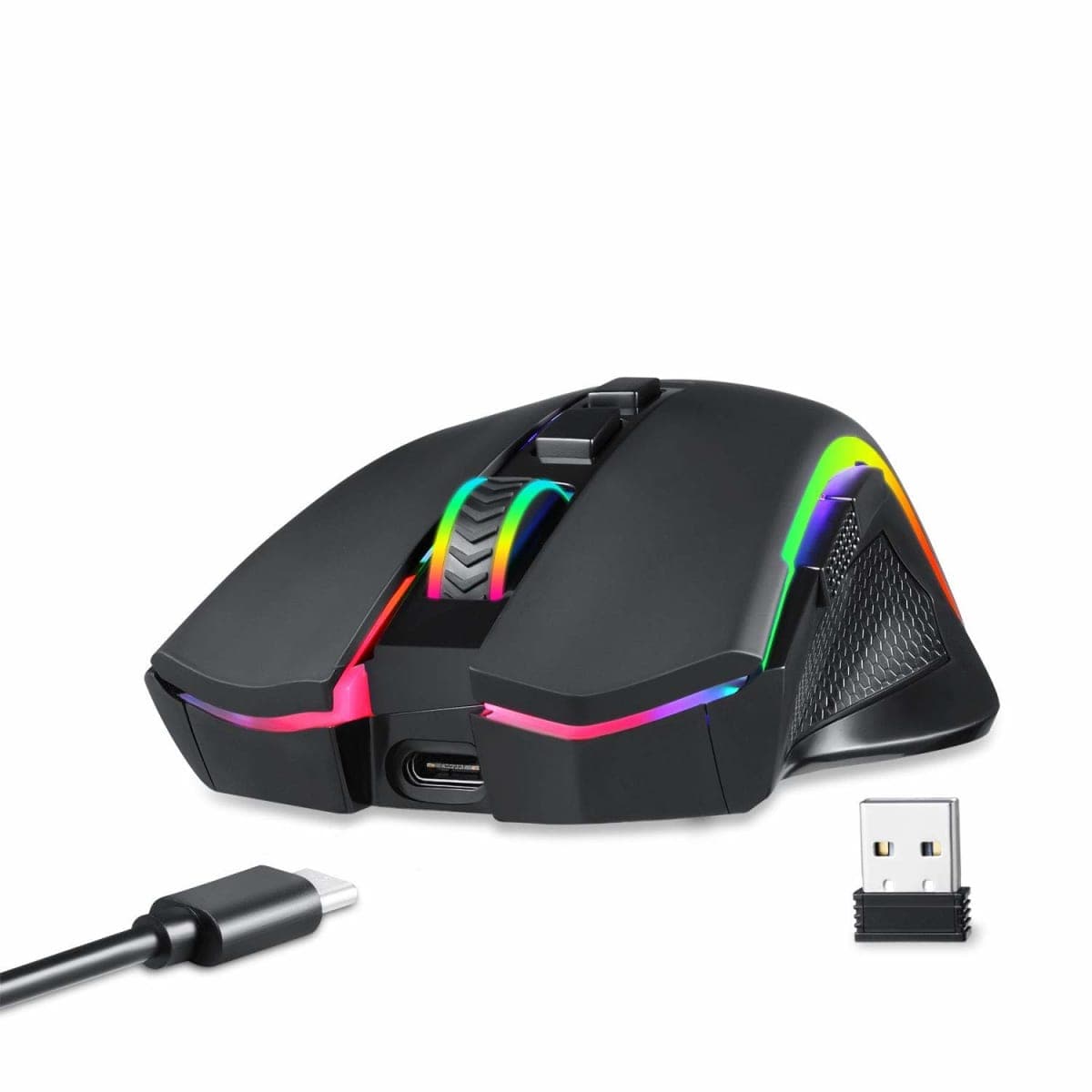 Redragon M602 Griffin RGB Gaming Mouse, RGB Spectrum Backlit Ergonomic Mouse with 7 Programmable Backlight Modes up to 7200 DPI for Windows PC Gamers (Black, Wireless) thumbnail 2