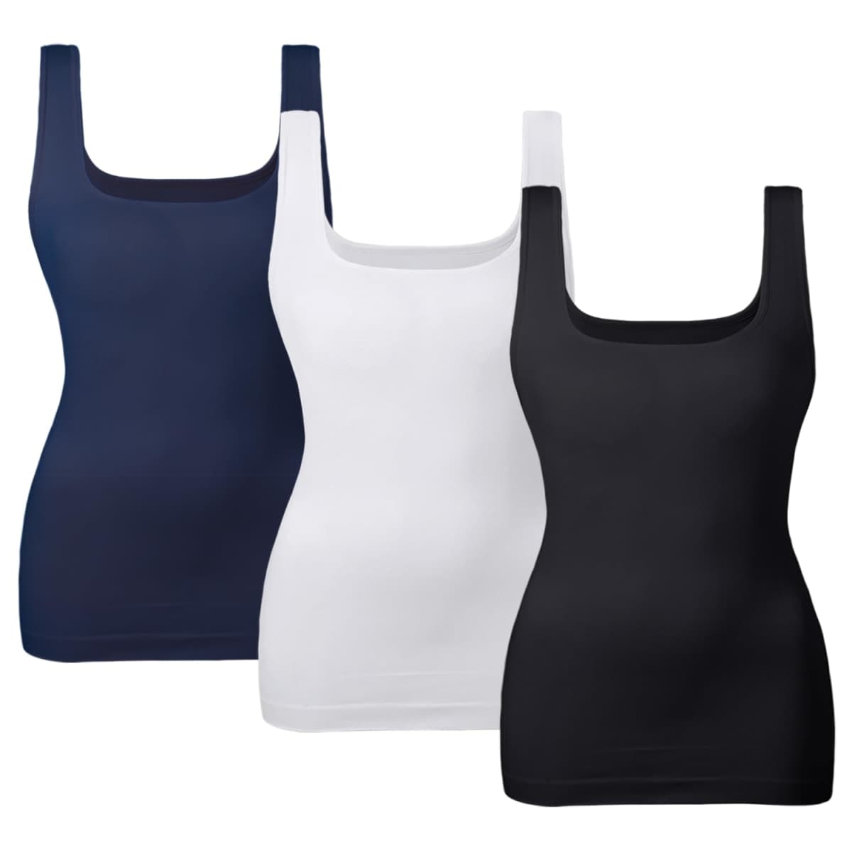 EUYZOU Women Tummy Control Shapewear Tank Tops Seamless Square Neck Compression Tops Slimming Body Shaper Camisole, Black/White/Navy 3pk, Medium — image 1