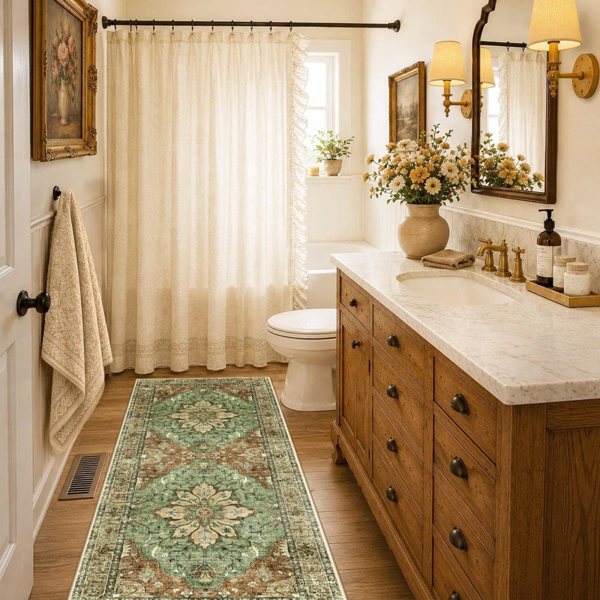 RELEANY Area Rugs Runner 2x6 Floral Washable Rug, Brick Rust Red Brown thumbnail 2