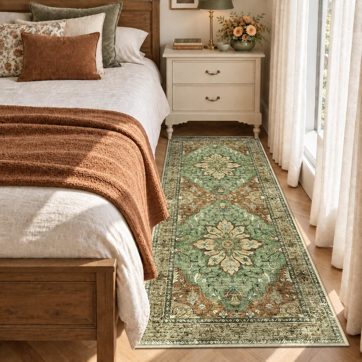 RELEANY Area Rugs Runner 2x6 Floral Washable Rug, Brick Rust Red Brown thumbnail 3