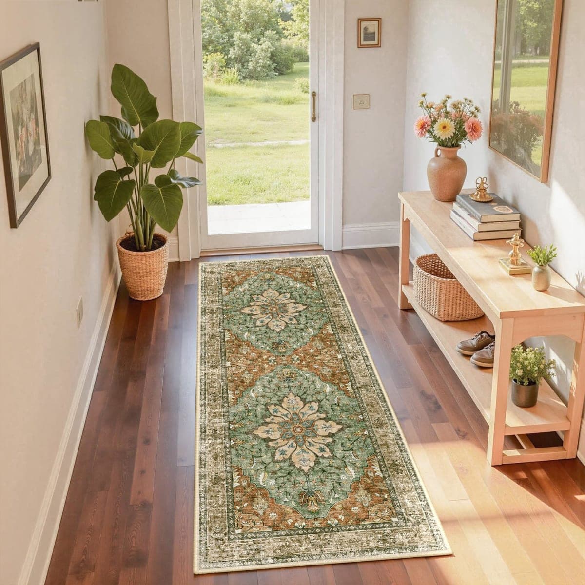 RELEANY Area Rugs Runner 2x6 Floral Washable Rug, Brick Rust Red Brown thumbnail 4